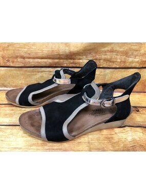 NAOT Fiona Black Leather Wedge Sandals Women 37 / 6 (4r73)